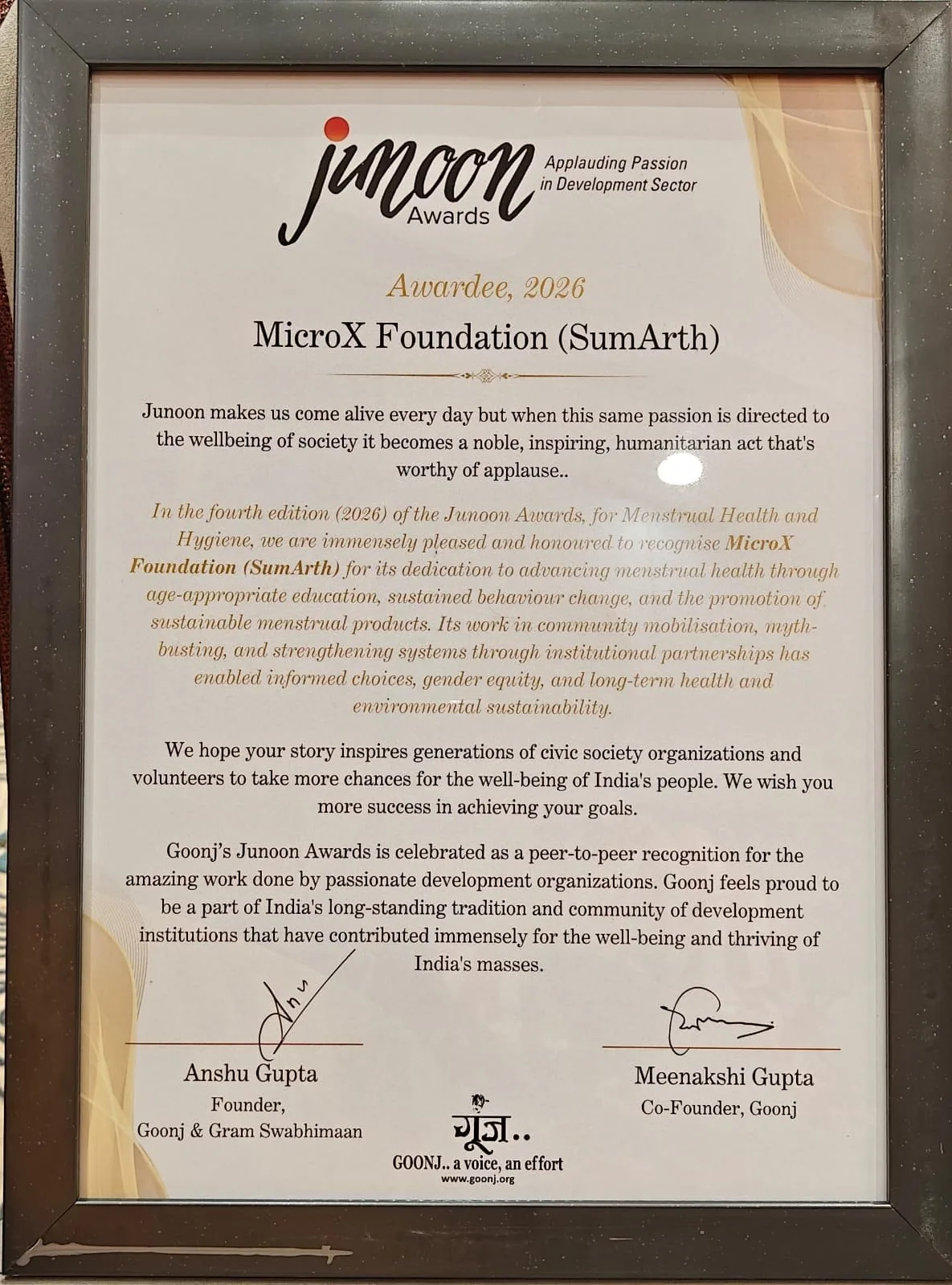 Junoon Awards 2026 — junoon certificate 2026